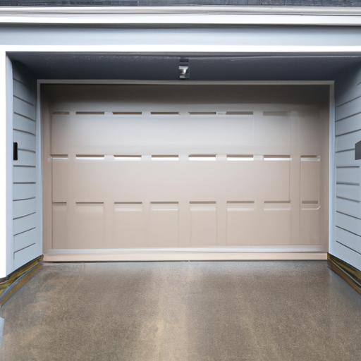 Mukilteo coastal home with a modern metal garage door slightly open on a wet driveway, no people visible.